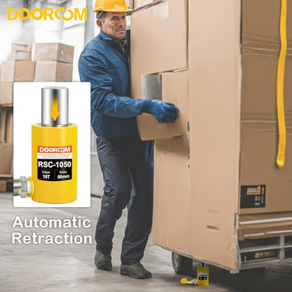 10 Ton Hydraulic Cylinder Jack,2” Stroke Hydraulic Ram Jack, Porta Power Automatic Retracting Jack, Yellow, RSC-10