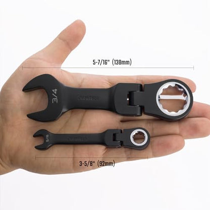 DURATECH Stubby Flex-head Ratcheting Combination Wrench Set, SAE, 8-piece, 5/16" to 3/4", CR-V Steel, Black Electrophoretic Coating, with Rolling Pouch - size: SAE