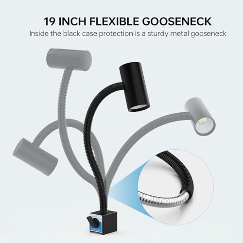 Magnetic Work Light, 1540 Lumens Led Machine Light with Strong Magnetic Base, Flexible Gooseneck Magnetic Lamp for Lathe and Drill Press, 14W 120V