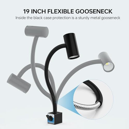 Magnetic Work Light, 1540 Lumens Led Machine Light with Strong Magnetic Base, Flexible Gooseneck Magnetic Lamp for Lathe and Drill Press, 14W 120V