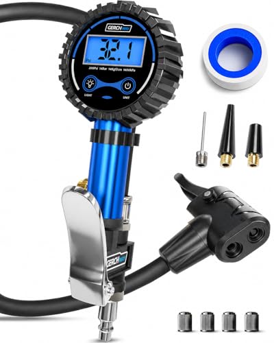 GERCHWAY Presta Valve Air Chuck – Digital Bike Tire Inflator with Pressure Gauge – Schrader to Presta Valve Adapter for Air Compressor