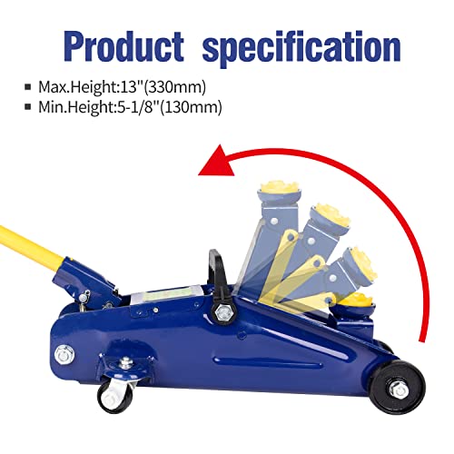 2 Ton Heavy Duty Floor Jack, Lifting Range 5-1/8" to 13",Hydraulic Low Profile Trolley Service Car Jack,4400 lb Capacity,Blue(AA51) - color: Blue, style: 2 ton