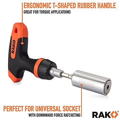 RAK Universal Socket Tool - Birthday Gifts for Men - Set of 15, 1/4-to-3/4-inch Wrench Grip, T-Handle Ratchet Driver, 10 Screwdriver Bits - Gifts for men, Husband, Handyman - style: Universal Socket Tool