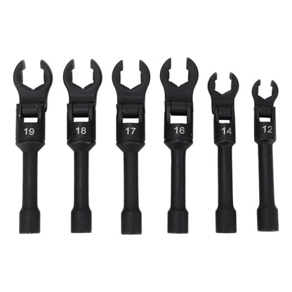 Crows Foot Wrench Set Metric Flexible Head Crowfoot Flare Nut Wrench Set for Hard to Reach Nut Removal in Automotive Repair Steel Construction with Blow Molded Case 6 Piece Kit