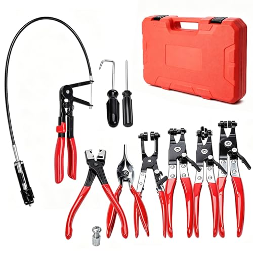 BARTOO 9pcs Hose Clamp Pliers Set, Hose Clamp Removal Tool for Automotive, Flexible Wire Long Reach Swivel Jaw Pliers for Fuel Oil Coolant Radiator Heater and Water Hose