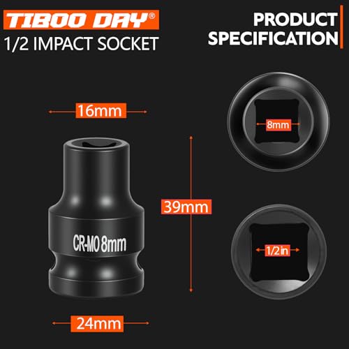 1/2" Drive 8mm Impact Socket Metric Standard Impact Socket Blackening Finish 4 Point Square Socket made with Chrome Molybdenum Alloy Steel for Auto Repair Mechanical Maintenance Removal of Axle Nut - size: 8mm - 4pt, style: 1/2" Drive Standard Socket