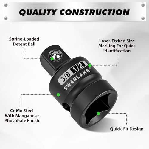 SWANLAKE GARDEN TOOLS 7-Piece Impact Swivel Socket Adapter Set, 1/4" 3/8" 1/2" Drive Universal Joint Socket Set CR-MO Steel, Wobble Joint Sockets Reducer with Magnetic Aluminum Sockets Rail - style: 7-Piece Socket Adapter