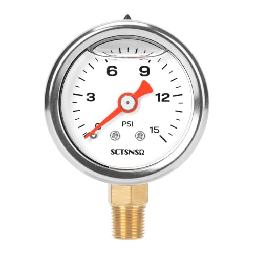 0-15 Psi Fuel Pressure Gauge, 1.5" Dial Size, 1/8" NPT Lower Mount, Stainless Steel Case, Glycerin Liquid Filled, Inline Low Pressure Gauge, for Oil Water Air Pressure Test - size: 0-15 Psi, style: Lower Mount