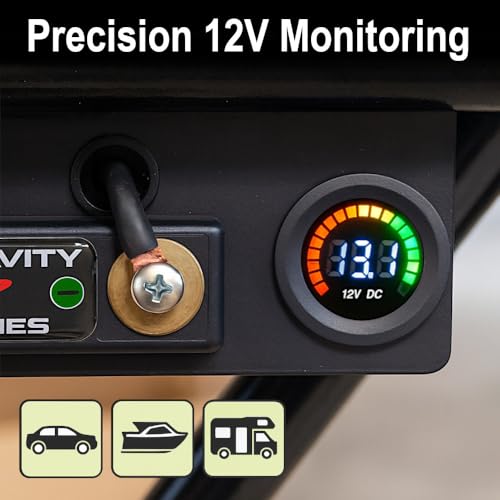 MGI SpeedWare 12vDC Voltmeter Gauge with Blue LED Digital Display (Short Body) - size: 12V Short Body
