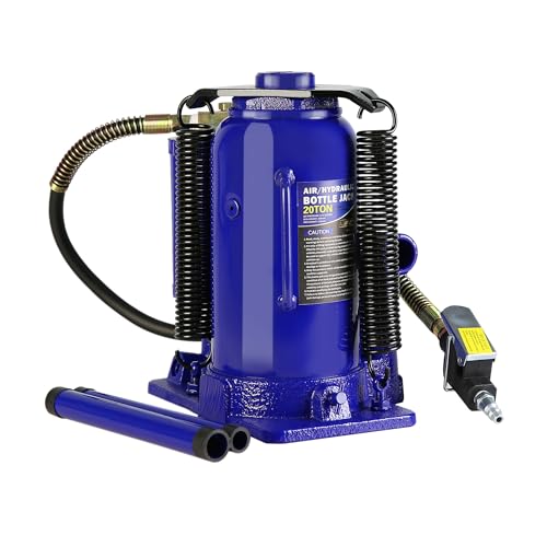 20 Ton Air Hydraulic Bottle Jack with Air-Powered or Manual Operation, One-Piece Hydraulic Cylinder Design, Air Bottle Jack with Carry Handle for Pickup Trucks, Commercial Vehicles, and Farm Equipment - color: Blue