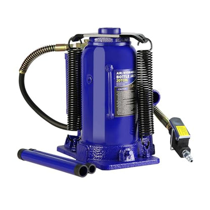 20 Ton Air Hydraulic Bottle Jack with Air-Powered or Manual Operation, One-Piece Hydraulic Cylinder Design, Air Bottle Jack with Carry Handle for Pickup Trucks, Commercial Vehicles, and Farm Equipment - color: Blue
