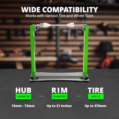 Rabaconda Motorcycle Wheel Balancer Stand - Portable, Durable, and Easy-to-Use for Perfect Tire Balance, Includes Wall Mount Brackets for Bench or Wall Use