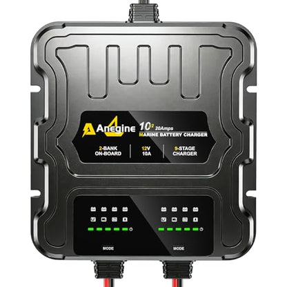 2 Bank Marine Battery Charger, 20A (10A/Bank) 12V IP68 Waterproof LCD Onboard Battery Charger with Overcharge Protection, Battery Maintainer for Lead-Acid, AGM, Gel, LiFePO4, Lithium, Boat, Car, RV