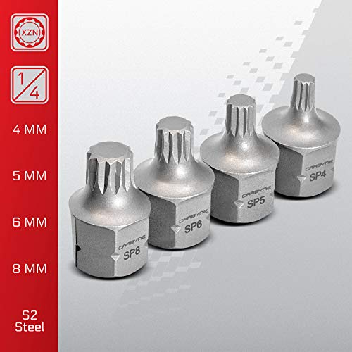 CARBYNE 8-Piece XZN Triple Square Stubby Low Profile Bit Socket Set, 4mm to 16mm, 12 Point Spline, S2 Steel, Dual Drive Internal Square and External Hex for Tight Confined Spaces - size: XZN Triple Square