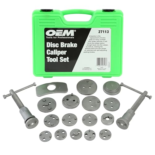 OEMTOOLS 18 Piece Disc Caliper Set, Brake Pad Replacement Tool | For Domestic/Imports, Includes Left Hand Threading Tool, 15 Adapters, Rust-Resistant Finish, Comes in Storage Case - size: 18 Piece Master Kit
