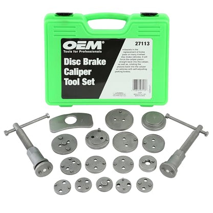 OEMTOOLS 18 Piece Disc Caliper Set, Brake Pad Replacement Tool | For Domestic/Imports, Includes Left Hand Threading Tool, 15 Adapters, Rust-Resistant Finish, Comes in Storage Case - size: 18 Piece Master Kit