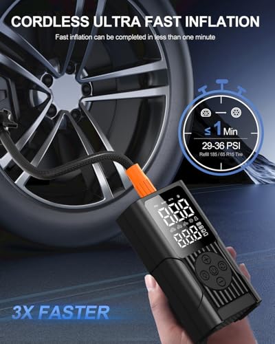 Hafuloky Tire Inflator Portable Air Compressor - 3X Faster Cordless Air Pump for Car Tires, 150PSI Electric Bike Pump with Digital Gauge & Auto Shut Off, LED Light, Power Bank