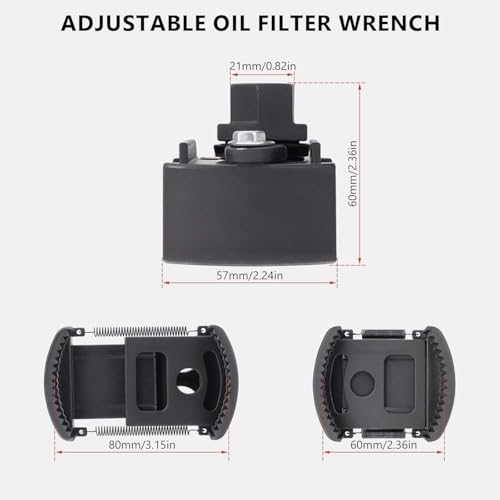Universal Adjustable Oil Filter Wrench, 60-80mm Oil Filter Removal Tool, Heavy Duty Drop Forged Steel, Auto-Clamping Oil Filter Remover with 1/2-Inch Drive for Car Truck SUV UTV Oil Change Maintenance