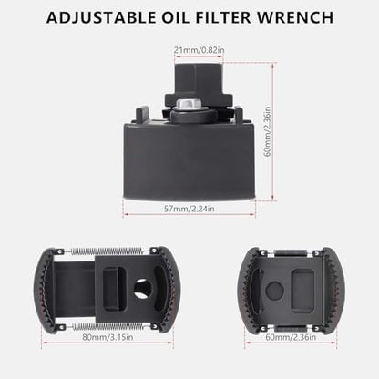 Universal Adjustable Oil Filter Wrench, 60-80mm Oil Filter Removal Tool, Heavy Duty Drop Forged Steel, Auto-Clamping Oil Filter Remover with 1/2-Inch Drive for Car Truck SUV UTV Oil Change Maintenance