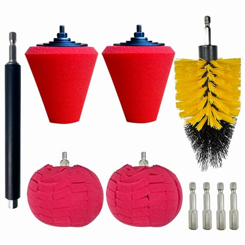 10 Pcs Car Wheel Hub Drill Polishing Cone Sponges, Polishing Pads, Polishing Balls, with Handheld Extension Holder, Suitable for Standard Household Electric Drills. - style: ball & cone_10