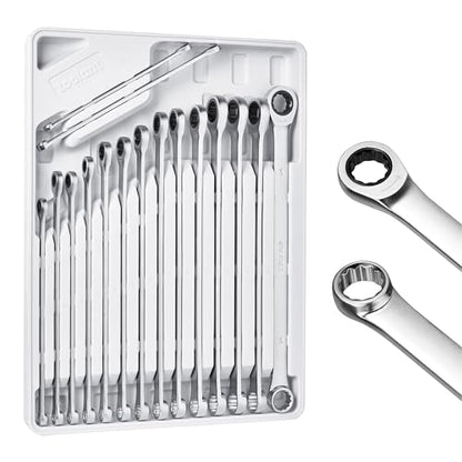 toolant 16PCS Extra Long Ratcheting Wrench Set Metric 8-24mm 90-Tooth | 90-tooth ratchet with 4° swing arc, CR-V steel construction and extra-long design deliver smooth access and higher torque - size: 16pcs 8-24mm