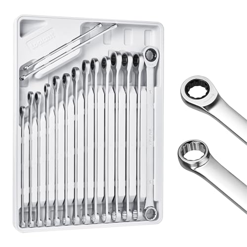 toolant 16PCS Extra Long Ratcheting Wrench Set Metric 8-24mm 90-Tooth | 90-tooth ratchet with 4° swing arc, CR-V steel construction and extra-long design deliver smooth access and higher torque - size: 16pcs 8-24mm