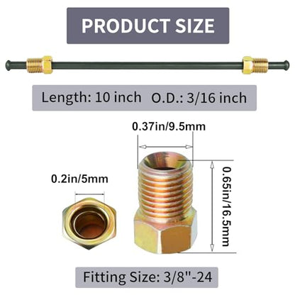 MuHize 3/16 Brake Lines - PVF Coated Brake Line with fittings, Brake Line Tubings with Bubble Flared Ends and Unions,10 Inches Inverted Bubble Flared Brake Lines - color: Black, size: 10 Inch