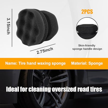 2 PCS Tire Shine Applicator, Reusable Foam Car Tire Dressing Applicator Pads with Ergonomic Design, Durable Automotive Detailing Sponge Tool for Applying Tire Shine (Black, Small) - size: Small