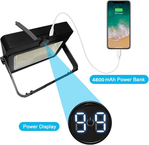 90W Solar Rechargeable Work Light 9000LM, 348 LEDs, 4800mAh, 10H Runtime, IP66 Rainproof, 5 Modes – Portable LED Solar Work Light for Emergency, Camping & Repair