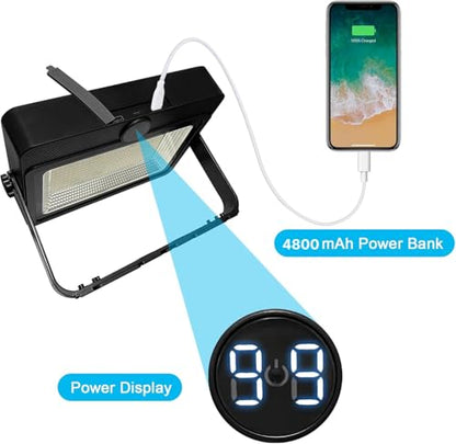 90W Solar Rechargeable Work Light 9000LM, 348 LEDs, 4800mAh, 10H Runtime, IP66 Rainproof, 5 Modes – Portable LED Solar Work Light for Emergency, Camping & Repair