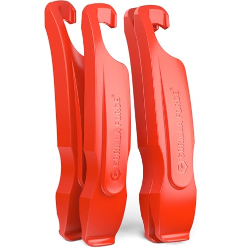 Gorilla Force Bike Tire Levers Set, Easy-to-Use Bicycle Tire Levers Tool Set for Removal, Changing, and Repair – Strong No-Scratch Plastic for Road, MTB, and Mountain Kits (Lava Red) - style: 4 Pack (Lava Red)