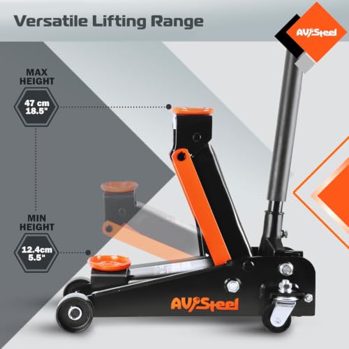 AV Steel 3 Ton Floor Jack (6000 lbs), Single Piston Steel Hydraulic Floor Jack, Lift Range 5.5" to 18.5", Fits Cars, SUVs & Standard Trucks - Not for Lifted Vehicles or Heavy-Duty Trucks
