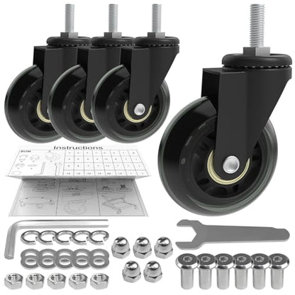 Creeper Casters Set of 4, 2.5 Inch Roller Blade Replacement Wheels for Creeper Service Cart Stool Post Mount, Heavy-Duty No Noise Swivel Castors for Mechanic Stool, Rolling Creeper Garage Seat - style: Clear-No Brakes
