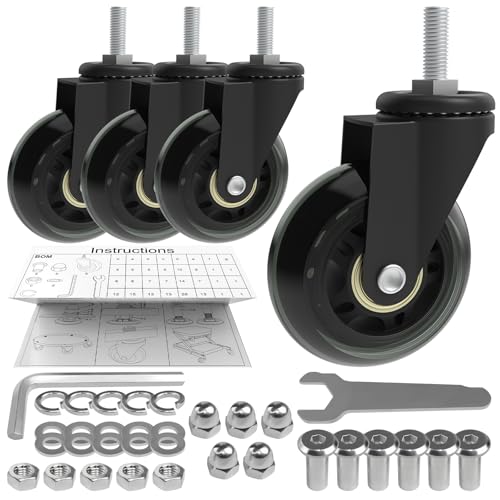 Creeper Casters Set of 4, 2.5 Inch Roller Blade Replacement Wheels for Creeper Service Cart Stool Post Mount, Heavy-Duty No Noise Swivel Castors for Mechanic Stool, Rolling Creeper Garage Seat - style: Clear-No Brakes