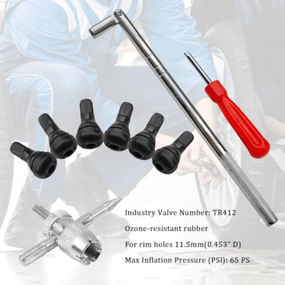 15PCS Car Tire Valve Stem Tool Remover Installation Set, Vehicle Valve Puller Installer with TR412 Stem Cores, Single Head 4-Way Automotive Tire Valve Core Tool Kit, Universal Fit - size: 15PCS