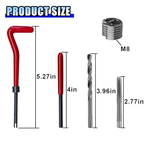 BDZMC 30PCS M8 Thread Repair Insert Kit, Metric Helicoil Kit (M8 x 1.25) | M8 x 1.25mm Thread Repair Kit Compatible Hand Tool Set, Stainless Steel Helicoil Insert Set for Car Repairing - size: M8 x 1.25