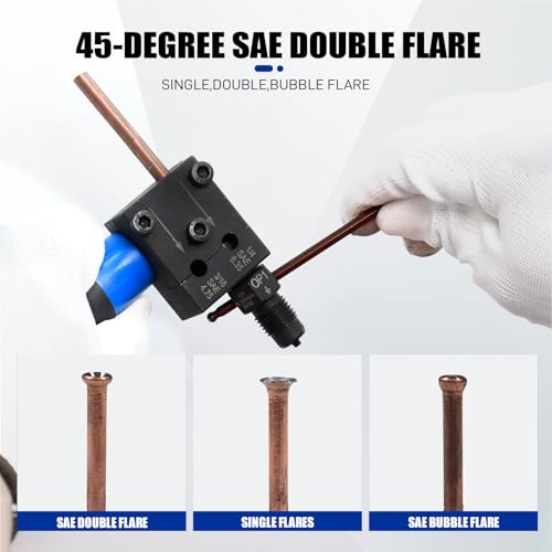 7-Piece Brake Line Flaring Tool Kit for 3/16" & 1/4" Lines, SAE Double Flare Tool, Creates 45° Single, Double & Bubble Flares for Hydraulic Brake Line Repair for Copper and Steel Tubing