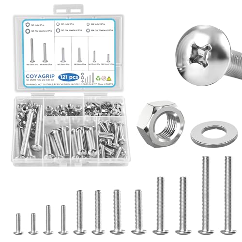 121PCS Nuts and Bolts Assortment Kit, M4 M5 M6 Phillips Head Machine Screws Assorted Set with Storage Case, Small Metric Bolts Nuts and Flat Washers Kit - size: 121PCS-M4 M5 M6
