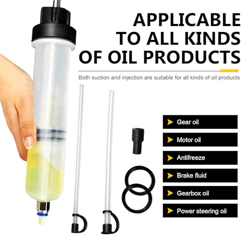 200cc Fluid Extractor Pump, Manual Extraction & Fill Pump with 2 Hoses, Oil Syringe with Powerful Suction, Universal for Most Cars (White)