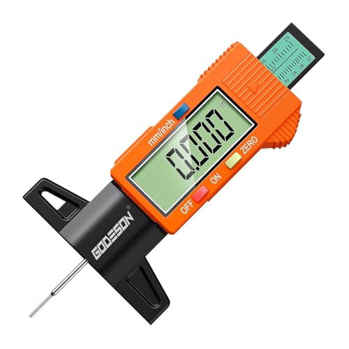 GODESON Tire Tread Depth Gauge,Digital Tire Tread Depth Gauge with Color-Coded Bar,Tread Depth Gauge in 1 Inch/25.4 mm,Tire Depth Gauge with Large LCD Display Suitable for All Vehicle Tires-Orange - color: Orange