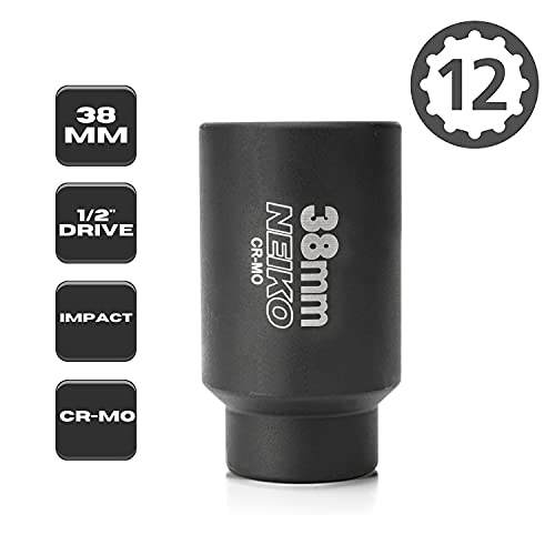 NEIKO 02528A 38mm Socket | 1/2” Drive Deep Impact Socket | Spindle & Axle Nut Socket | 12 Point |Chrome Molybdenum Cr-Mo |Deep Well Hub | Triple Square | Axle Shaft Nut Remover - size: 38 mm (Single)