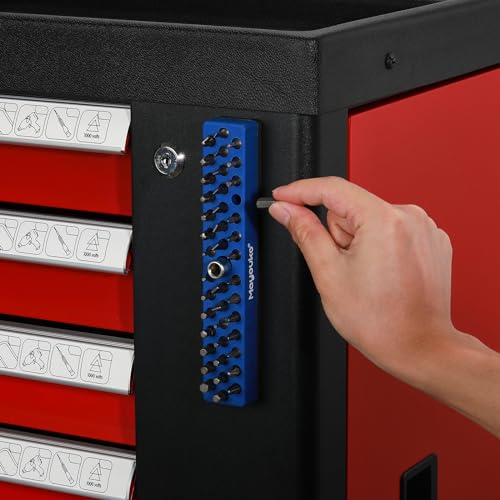 Mayouko 1/4" Magnetic Hex Bit Holder Rack Organizer, 43 Holes, 1/4-Inch Drill Bit Holder, Blue, 2 Racks, Magnetic Bit Holder with Magnet Base for Screwdriver Bits - color: Blue-2packs