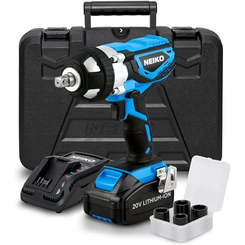 Neiko 10878A 1/2-Inch-Drive High-Torque Cordless Electric Impact-Wrench Kit with 20-Volt Lithium-Ion Charging Battery and 4 1/2-Inch-Drive Sockets - style: 1/2" Impact Wrench