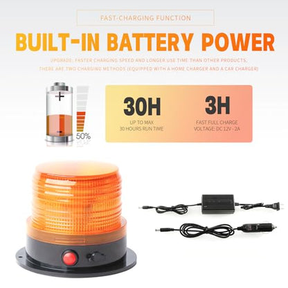 Battery Operated Amber Warning Beacon Light w/Magnetic Base, Portable Rechargeable Mini Roadside Roof Top Plow LED Strobe Emergency Flash Mail Lights for Trucks/Trailer/Vehicle 1-Pcs - color: 1-Pcs (amber)