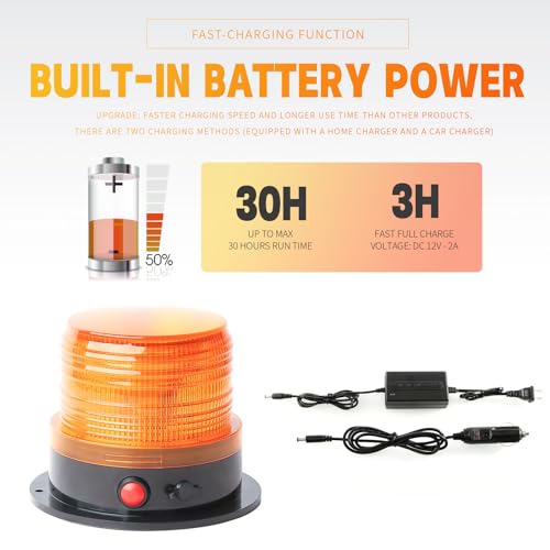 2-Pcs Battery Operated Amber Warning Beacon Light w/Magnetic Base, Portable Rechargeable Mini Roadside Roof Top Plow LED Strobe Emergency Flash Mail Lights for Trucks/Trailer/Vehicle - color: 2 amber