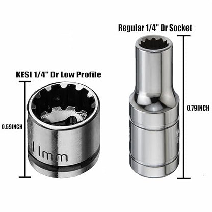KESI Tool Socket Set 13-Piece, 1/4" Dr Quick Release Ratchet, SAE/Metric, Flex Locking Head Design, 12-piece 1/4" Dr Low Profile Spline, 72 Tooth Ratchet and Compact Paint Metal Case, Multi-function - size: 13PC 1/4 Dr