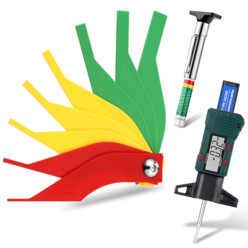Frienda 3 Pieces Tire Tread Depth Gauge Tool Digital Tread Depth Gauge Brake Lining Thickness Ruler Coded Tire Automotive Brake Pad Measure Ruler for Motorcycle, Car, Truck and Bus (Green) - color: Green