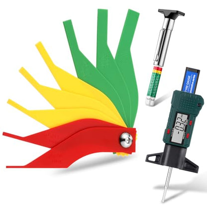 Frienda 3 Pieces Tire Tread Depth Gauge Tool Digital Tread Depth Gauge Brake Lining Thickness Ruler Coded Tire Automotive Brake Pad Measure Ruler for Motorcycle, Car, Truck and Bus (Green) - color: Green