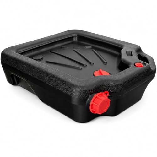 Oil Drain Pan, Low Profile Automotive Oil Change Catch Basin Container with Pour Spout and 2 Side Handles, Black (16 Quart) - size: 16 Quart