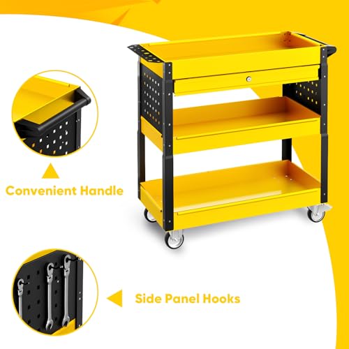 4 Tier Rolling Tool Cart on Wheels with Mechanic Tool Cart with Locking Drawer-Metal, 400LBS Load Capacity Heavy Duty Utility with Pegboard for Repair Shop, Garage, Warehouse, Workshop